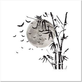 Scary Halloween With Spooky Vampire And Moon In Bamboo Tree Posters and Art